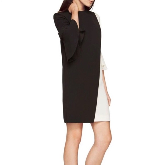 Med Ruffle Sleeve Dress Black Cream BCBG MaxAzria - Picture 1 of 7